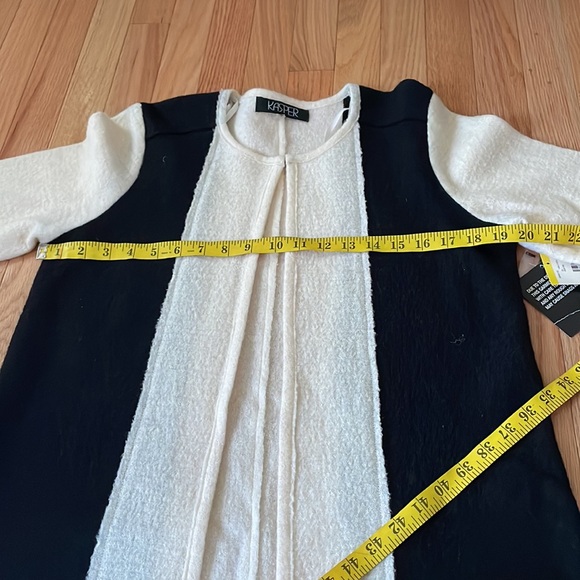 Kasper Open Front Colorblock Cardigan Womens Medium Black White Wool Old Money - Picture 4 of 10